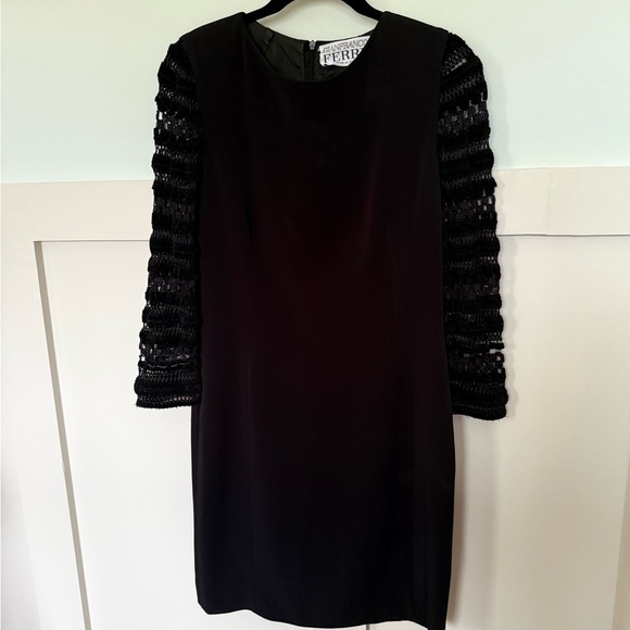 Gianfranco Ferré Black Cocktail Dress Sheer Crochet Sleeves – Vintage Designer - Picture 1 of 6